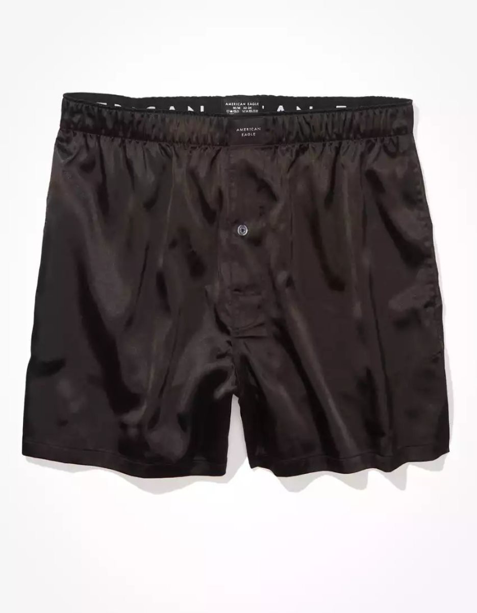 Shorts De Bain American Eagle AEO Solid Satin Pocket Noir Homme | VYU-14402924